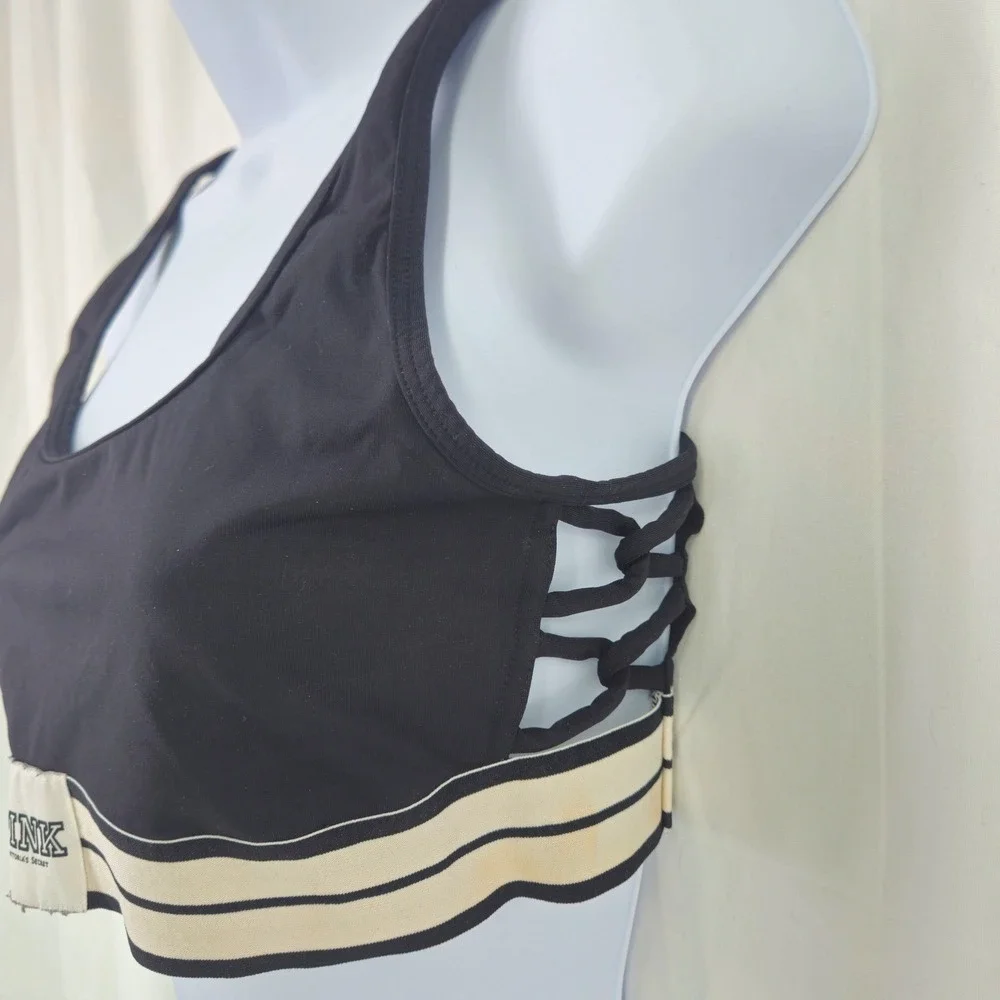 PINK Victoria's Secret‎ Ultimate Unlined Sports Bra Black Lattice Strappy Medium
